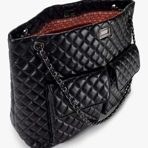 Quilted Black Chain-Handle Tote Bag